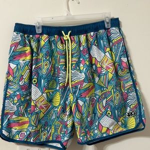 Rowdy Gentleman RG Abstract Neon Lined Swim Trunks Drawstring Mens Xl
